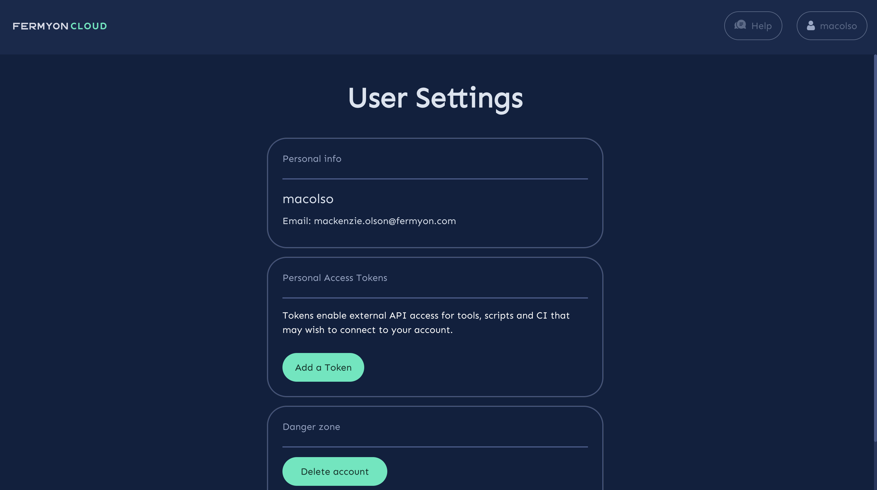 User settings view